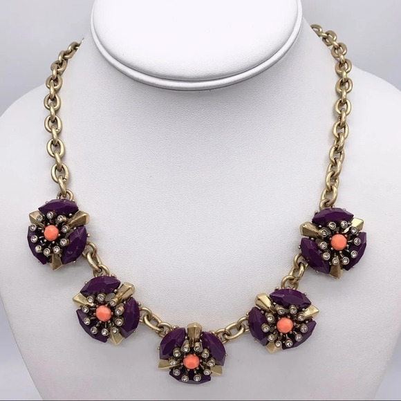 J. Crew Purple Jeweled Flower Necklace - Picture 1 of 3